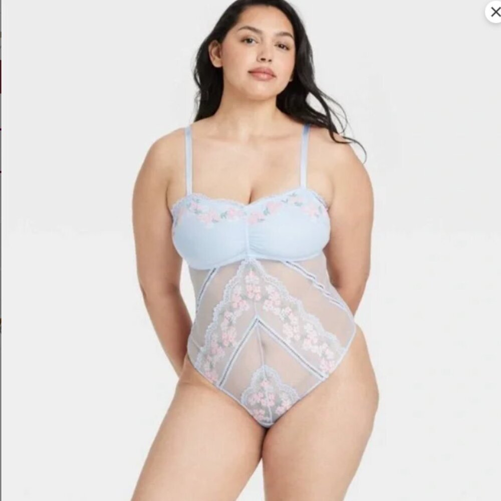 Auden Light Blue Floral Lace Bodysuit
